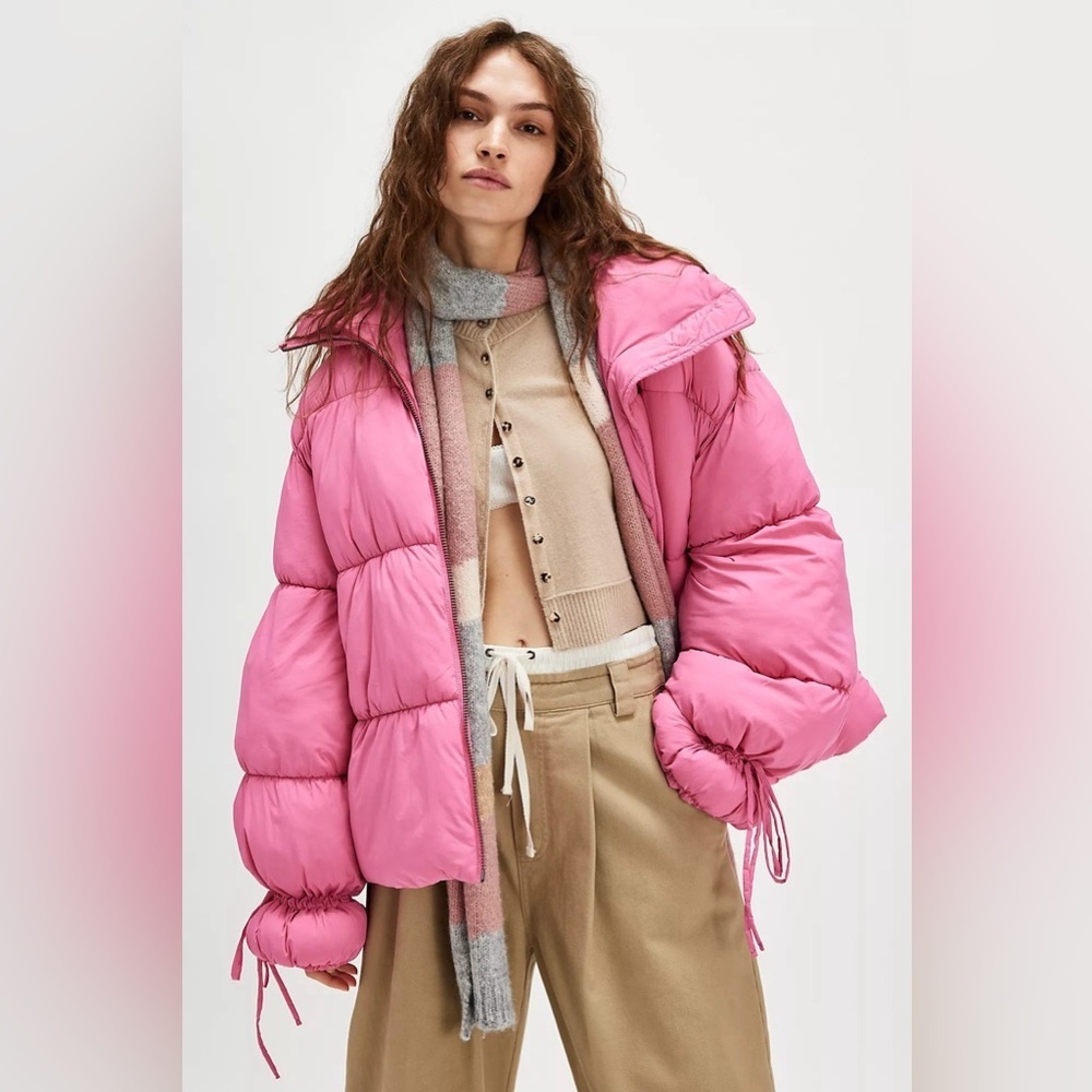Free People Solid Cotton Candy Puffer Pink